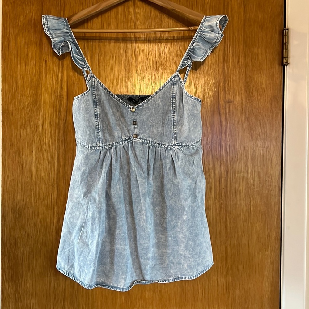 Womens medium blue ruffle top